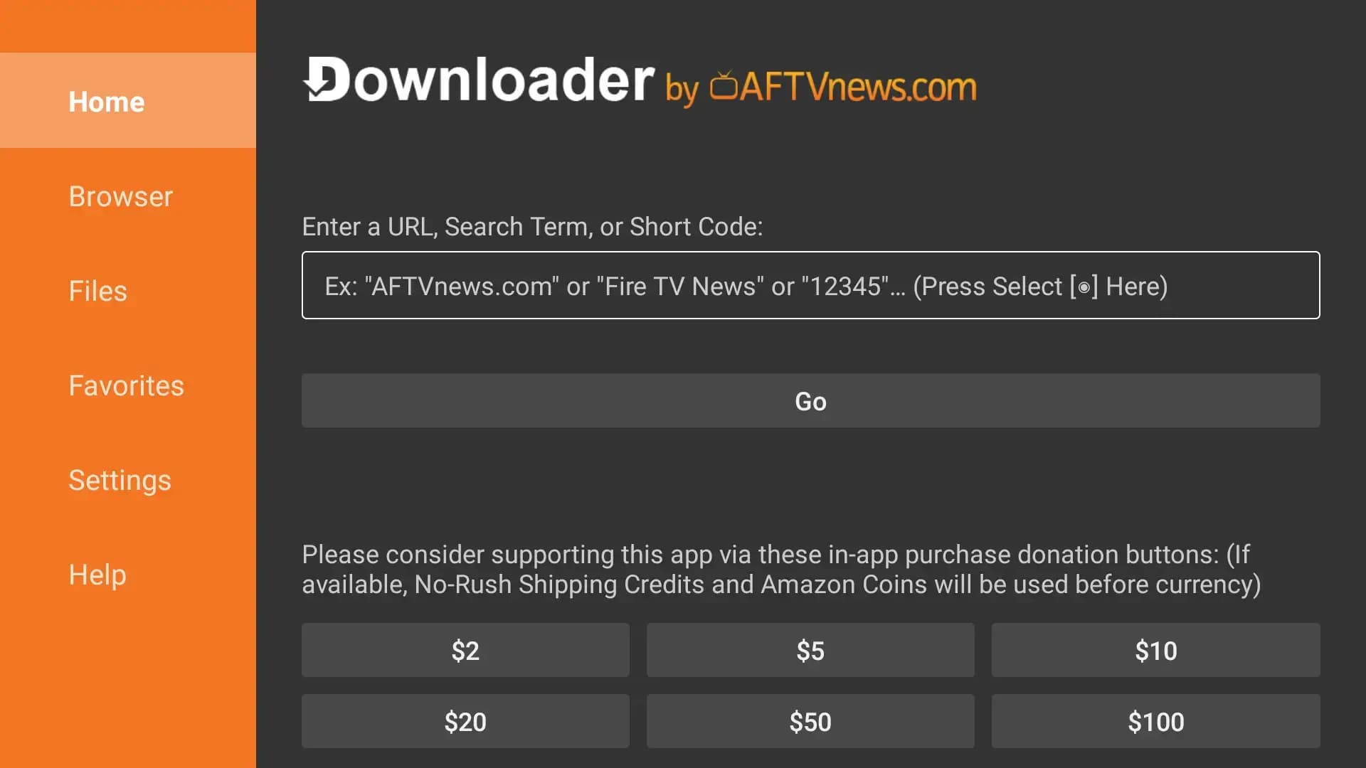 Downloader app open on Android Box