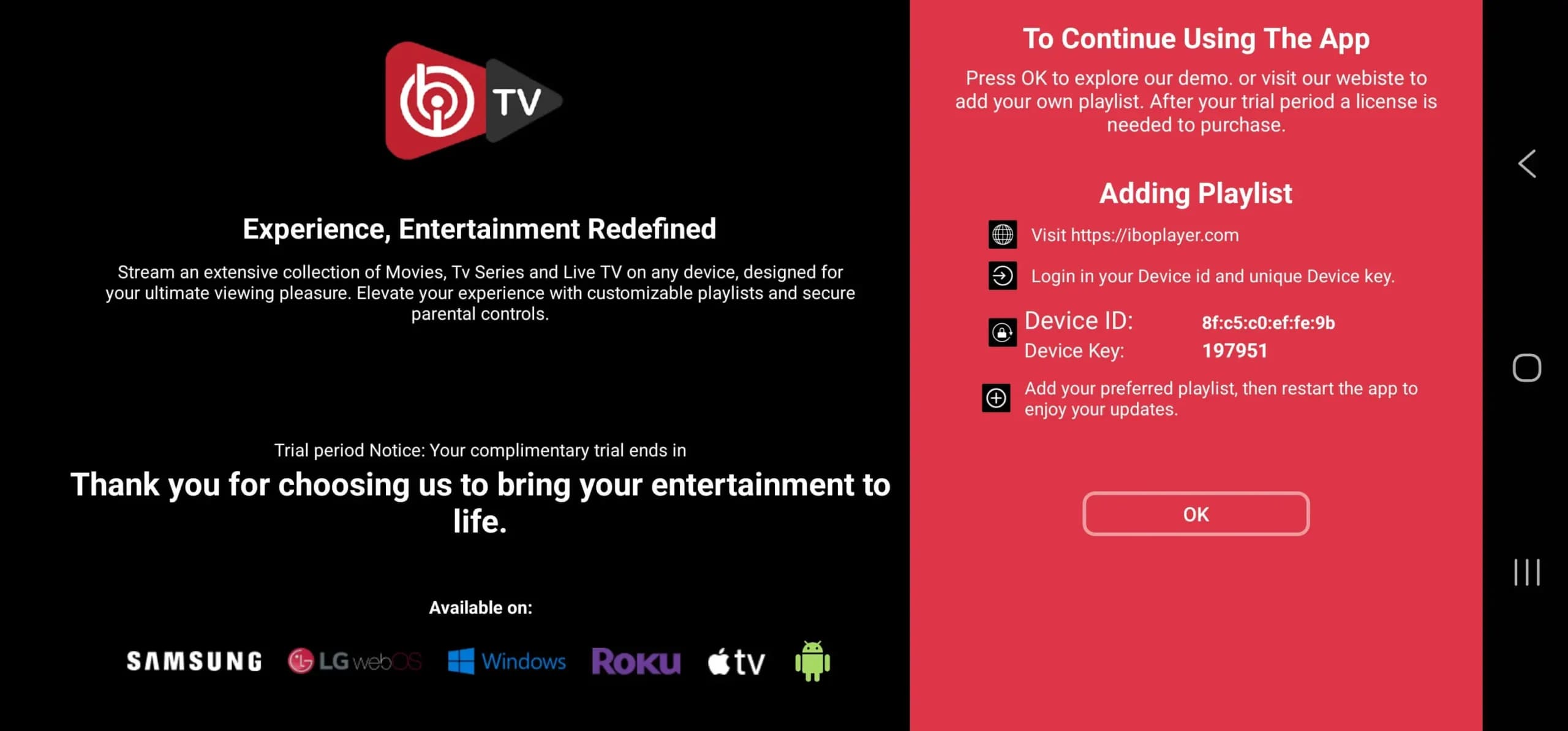 IboPlayer home screen