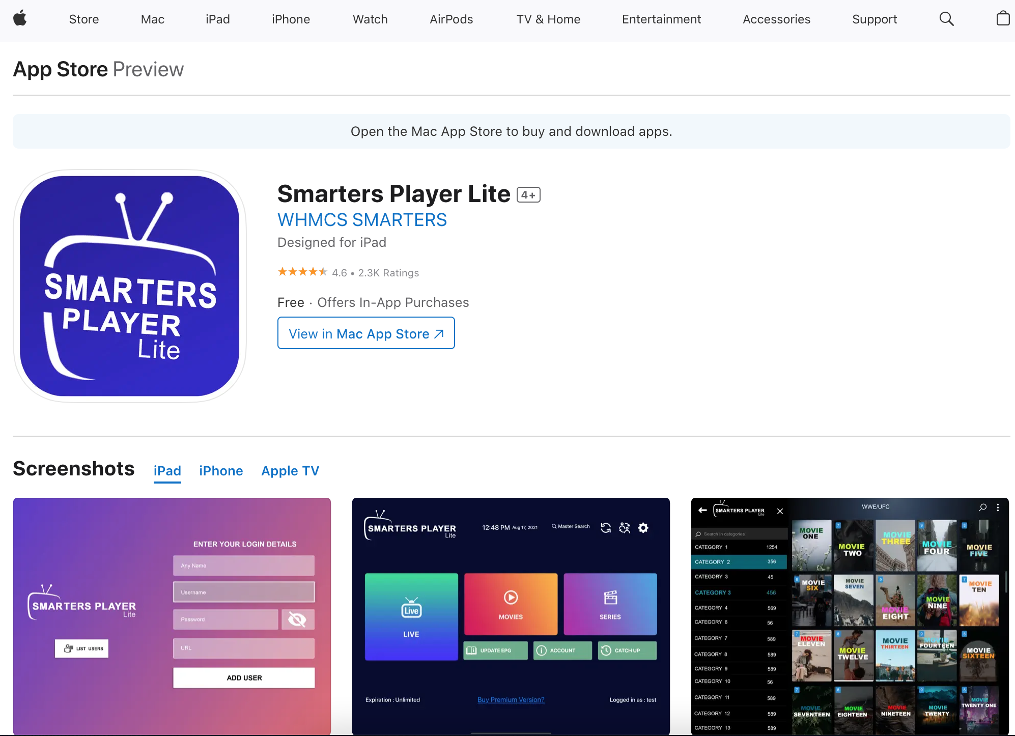 App search results on Apple TV App Store