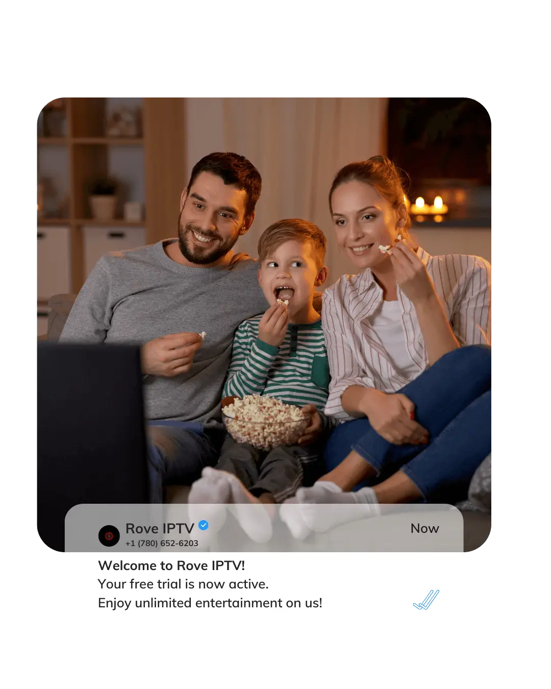 A graphic showcasing the Rove IPTV free trial on multiple devices.