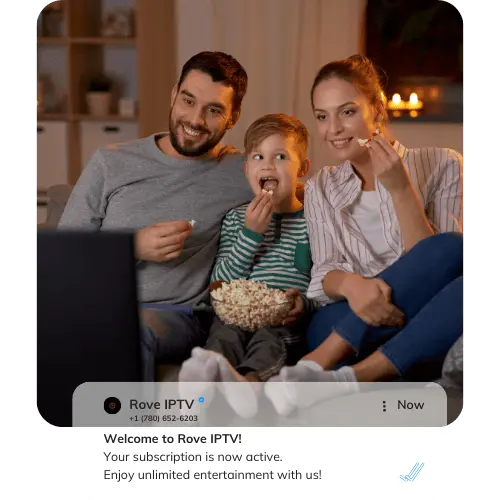 A family enjoying Rove IPTV on their television.